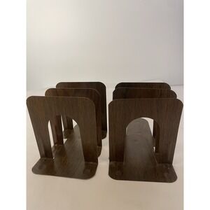 lot of 6 VTG Wood Grain Bookends 5" high